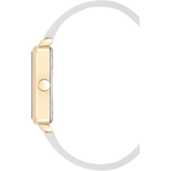 Women\'s Faux Leather Strap Watch Silver Tone Dial Gold Hands Elegant Fashion